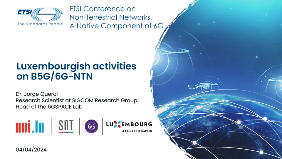 ETSI 2024 Luxembourgish Activities on B5G/6G-NTN – Slide Deck Cover