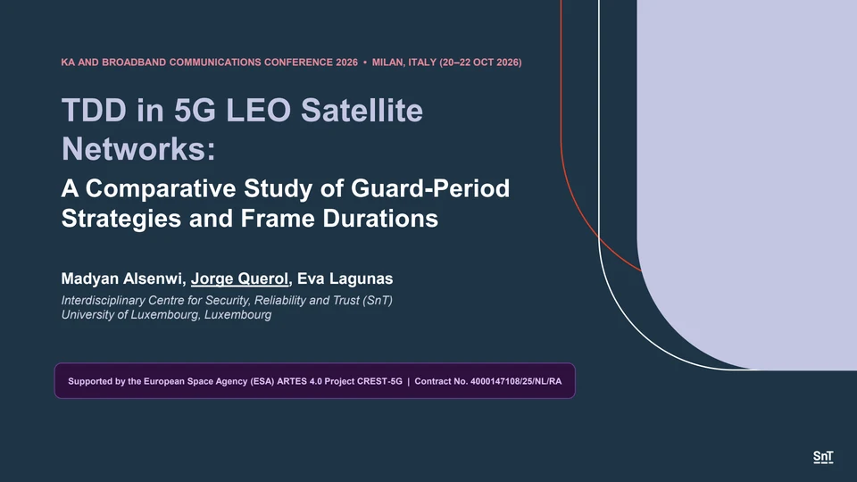 TDD in 5G LEO Satellite Networks – Ka and Broadband Communications Conference 2026 Slide Deck Cover